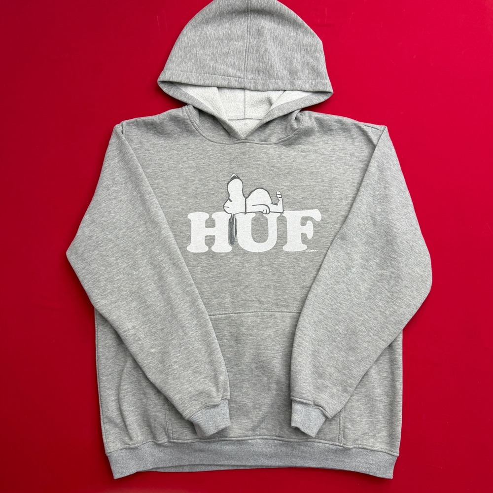 HUF x Peanuts Snoopy XL Gray Graphic Hoodie Men Pullover Sweatshirt Heather Gray